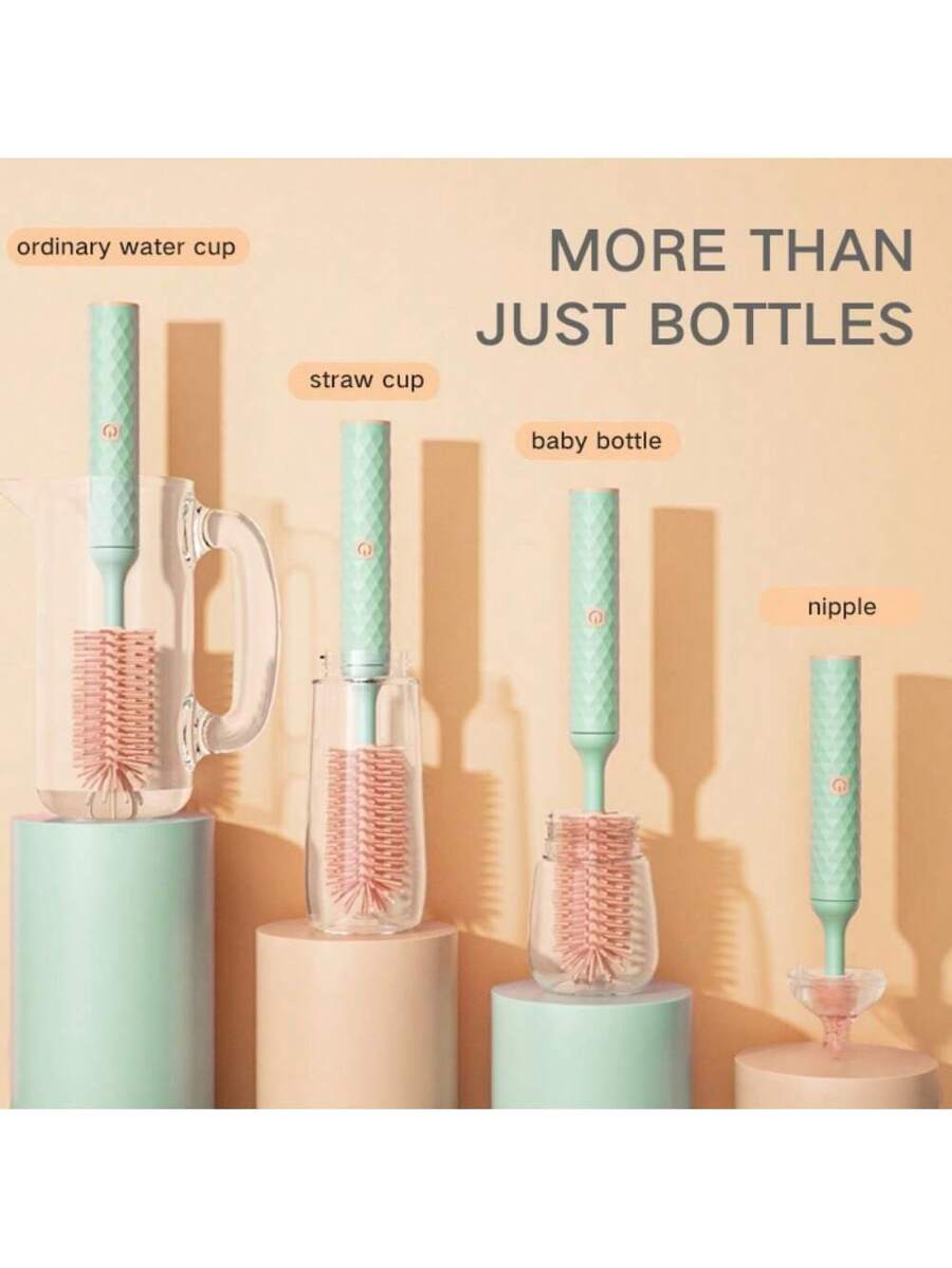 1 set elektrische flessenborstelset, siliconen flessenborstel, inclusief 2 tepelborstels, 1 rietjesreiniger, 1 wandhouder, oplaadbaar via USB, draadloos, verkrijgbaar in 2 kleuren