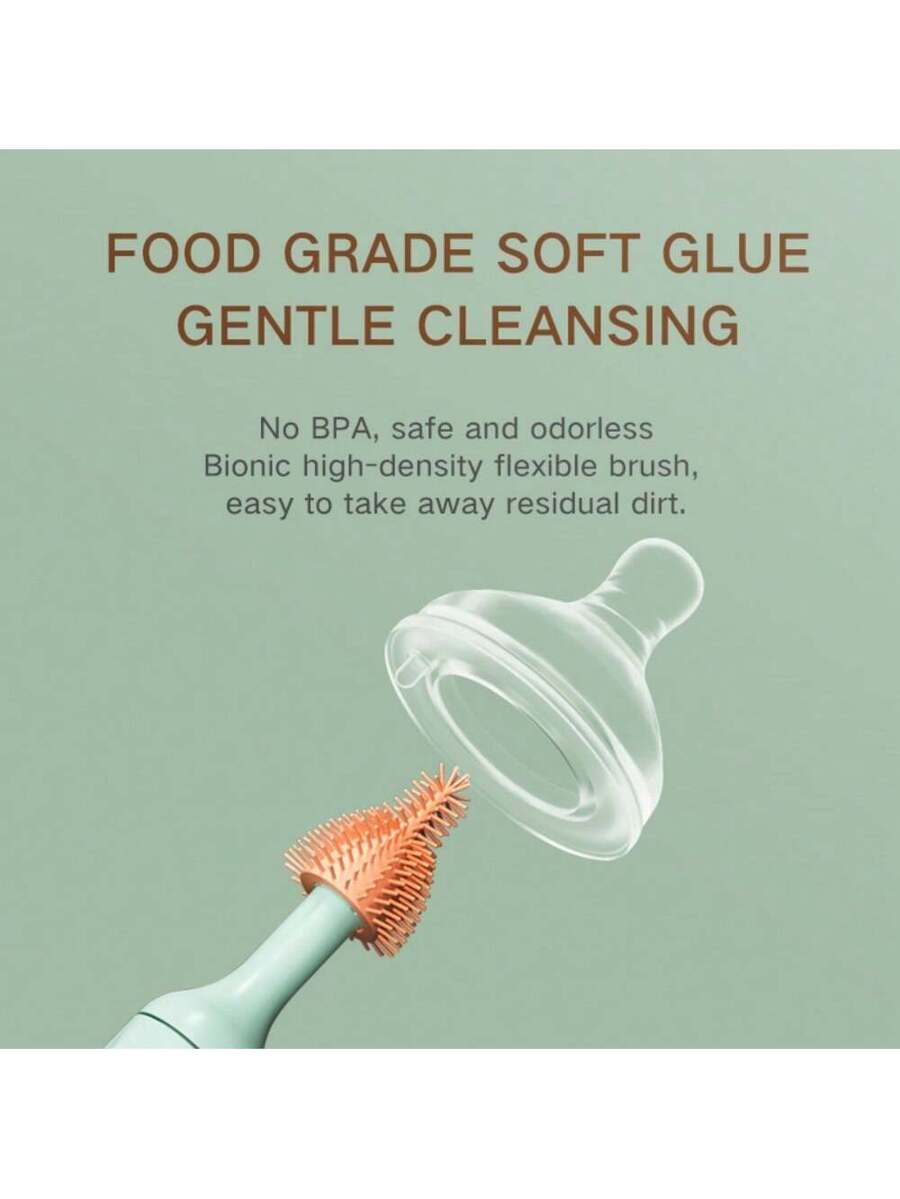 1 set elektrische flessenborstelset, siliconen flessenborstel, inclusief 2 tepelborstels, 1 rietjesreiniger, 1 wandhouder, oplaadbaar via USB, draadloos, verkrijgbaar in 2 kleuren