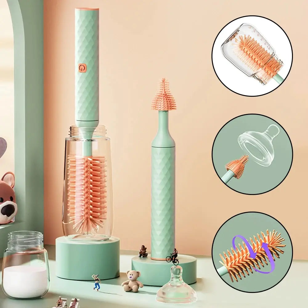 3 Stuks Reinigingsborstel Elektrische Flessenborstel Waterdicht 360 Graden Roterende Lange Steel Siliconen Stro Fopspeen Reinigingsborstel Bay